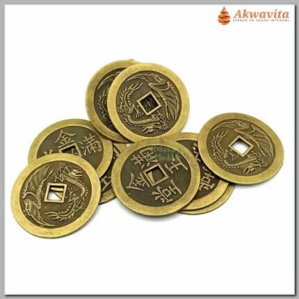 Moedas de Feng Shui I Ching Símbolo de Sorte 3cm 10UN