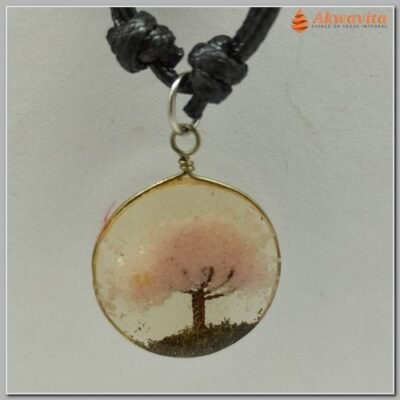 Pingente Orgonite Árvore de Quartzo Rosa Redondo