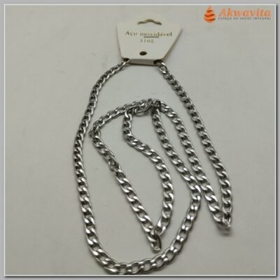 Corrente Prateada Tipo Elo Português Aço Inox 60cm