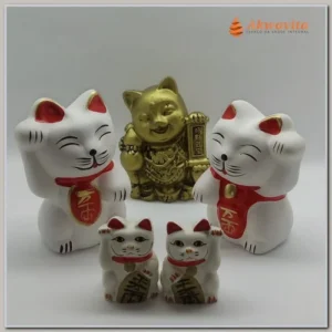 ManekiNeko Gatinho Branco Sorte Cliente Par Cerâmica 9x6cm