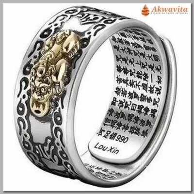 Anel com Símbolo Pixiu Prosperidade Liga de Zinco Regulável