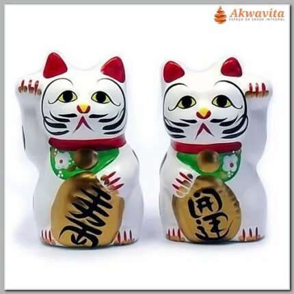 ManekiNeko Gatinho Branco dá Sorte Cofre Par Gesso10x6cm