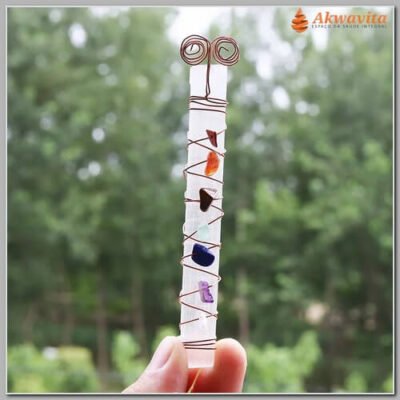 Bastão Selenita Branca com Cobre Pedras Chakras 100x8mm