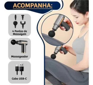 Massageador Miofascial Tipo Pistola 4 Pontas Recarregável