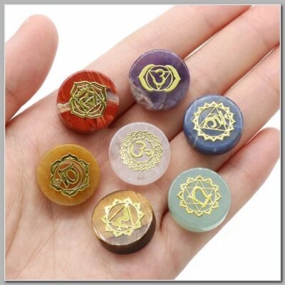 kit 7 Pedras dos Chakras com as Mandalas Douradas 16mm