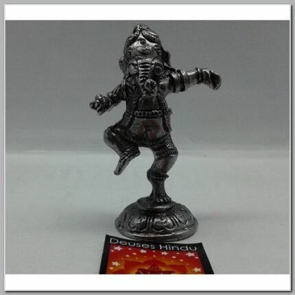 Ganesh Dançando Metal Maciço Prateado Escuro 10cm