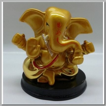 Ganesh Resina Dourado na base Preta 7 cm Proteção