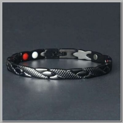 Pulseira Magnética 4 imãs Metal Trançada Preta 6mm 21cm