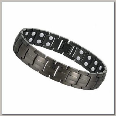 Pulseira Preta de Metal Unissex flexível duas fileiras Magnéticas
