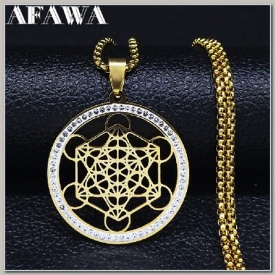Corrente e Pingente Arcanjo Metatron Metal Dourado Prateado