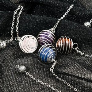 Pêndulo Galáctico de Lápis Lazuli Espiral Prateada Intuição