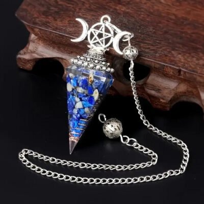 Pêndulo Orgonite Triluna Lápis Lazuli 7cm Prateado-LJ (cópia)