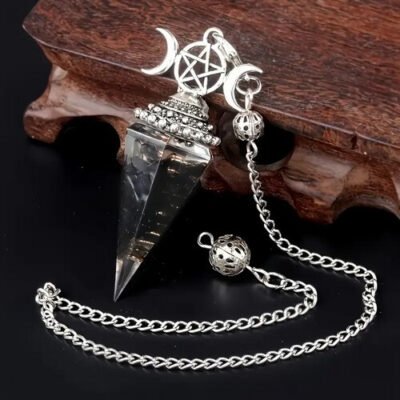 Pêndulo de Orgonite Triluna Obsidiana Proteção 7cm Prateado