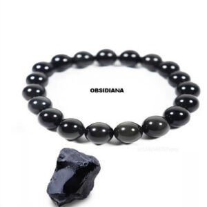 Pulseira Pedra Obsidiana conta 7mm com Elástico 18cm
