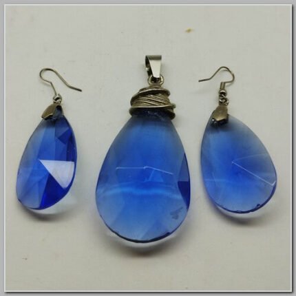 Conjunto Brinco e Pingente Pedra Azul Límpida e Brilhante