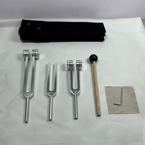 Kit de Diapasões Terapêuticos 128Hz 256Hz e 512Hz com Bolsa