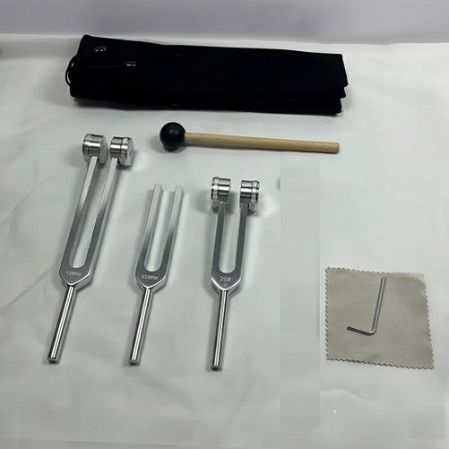 Kit de Diapasões Terapêuticos 128Hz 256Hz e 512Hz com Bolsa