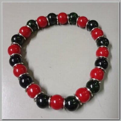 Pulseira de Jaspe Vermelho e Gotas Verde 6mm Elástico 18cm