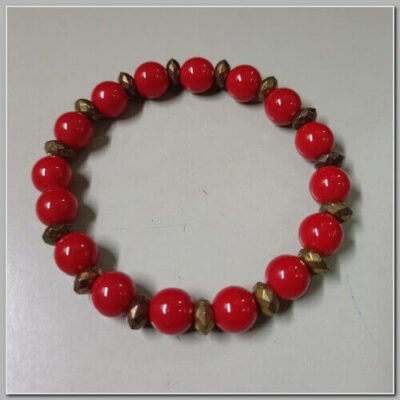 Pulseira de Jaspe Vermelho Gtas Marrom 6mm Elástico 18cm-LJ