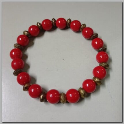 Pulseira de Jaspe Vermelho e Elementos Dourados 6mm 18cm