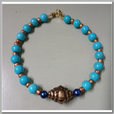 Tornozeleira de Howlita Azul e Elementos Metálicos 23cm