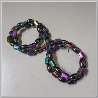 Tornozeleira Magnética Hematita e Contas Metálicas 23cm Par