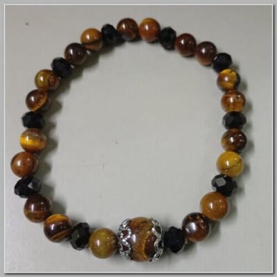 Tornozeleira de Pedra Olho de Tigre com Elos Pretos 6mm 23cm