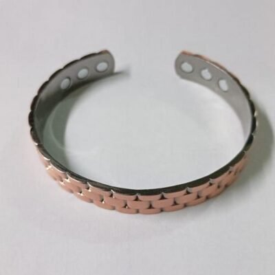 Pulseira Bimetálica Cobre e Aço 6 imãs Ajustável Unissex