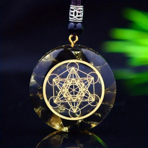 Cordão Pingente Orgonite Cubo Metraton Turmalina filetes 35mm