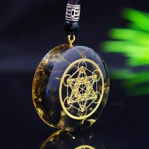 Cordão Pingente Orgonite Cubo Metraton Turmalina filetes 35mm