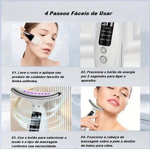 Aparelho Rosto Pescoço LED Multicolor Vibra Aquece HY69