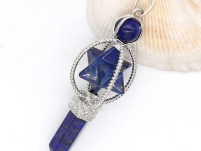 Pêndulo Lápis Lázuli Estrela Merkabah e Pta Sextavada 7cm-Lj