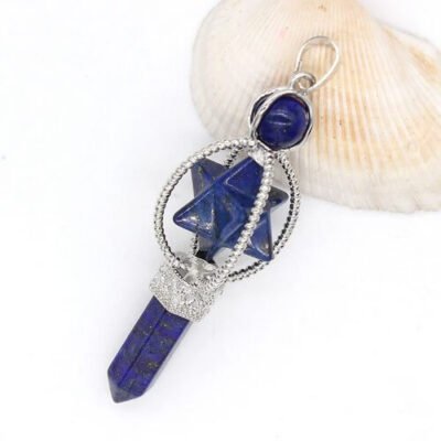 Pêndulo Lápis Lázuli Estrela Merkabah e Pta Sextavada 7cm-Lj