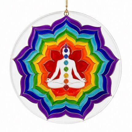 Mandala Pintada em Vidro na Simbologia Chakras 20cm