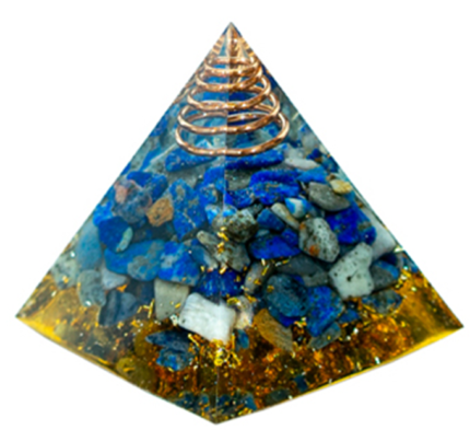 Pirâmide Orgonite Lápis-lazúli e Espiral de Cobre Proteção 4cm