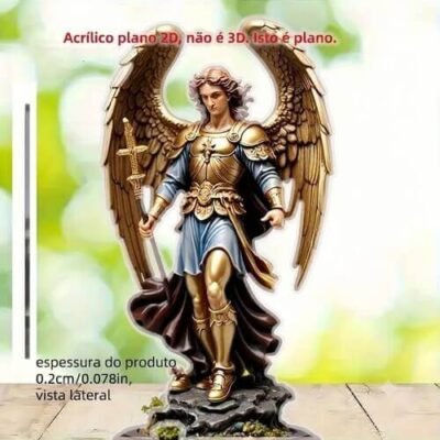 Arcanjo Miguel em Acrílico 2D com Base Símbolo de Proteção