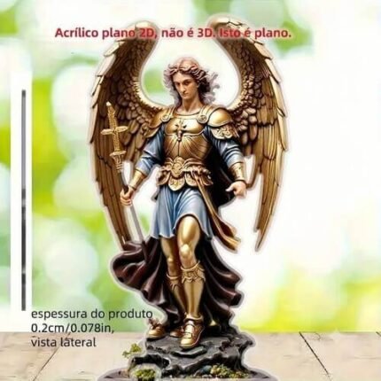 Arcanjo Miguel em Acrílico 2D com Base Símbolo de Proteção