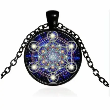 Corrente Pingente Arcanjo Metatron Roxo Dourado Preto 25mm