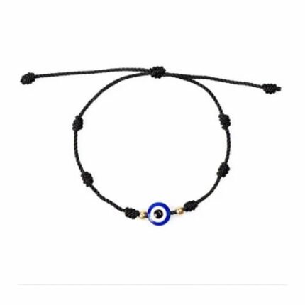 Pulseira 7 Nós com Olho Grego Ajustável Preto 16-30cm