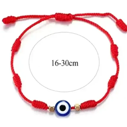 Pulseira 7 Nós com Olho Grego Ajustável Vermelha 16-30cm