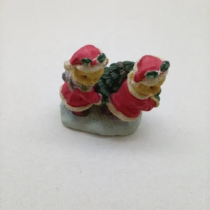 Natal Dois Ursinhos Noel Carregando Árvore em Resina 6x5cm