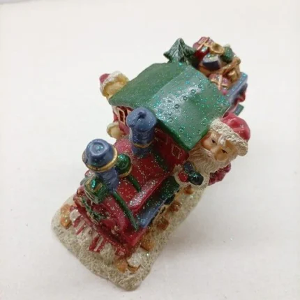 Natal Papai Noel no Trenzinho com Ursinho em Resina 10x7cm