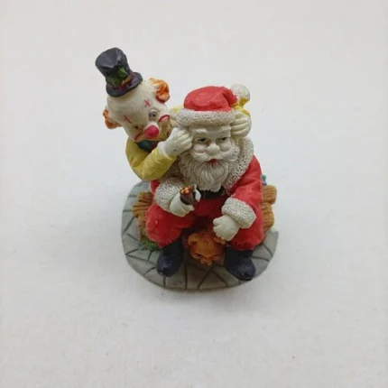 Natal Papai Noel Sentado com Palhaço e Ursinho Resina 7x5cm