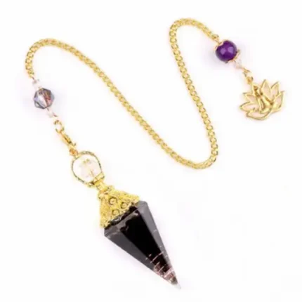 Pêndulo de Orgonite Triluna Obsidiana Proteção 7cm Prateado
